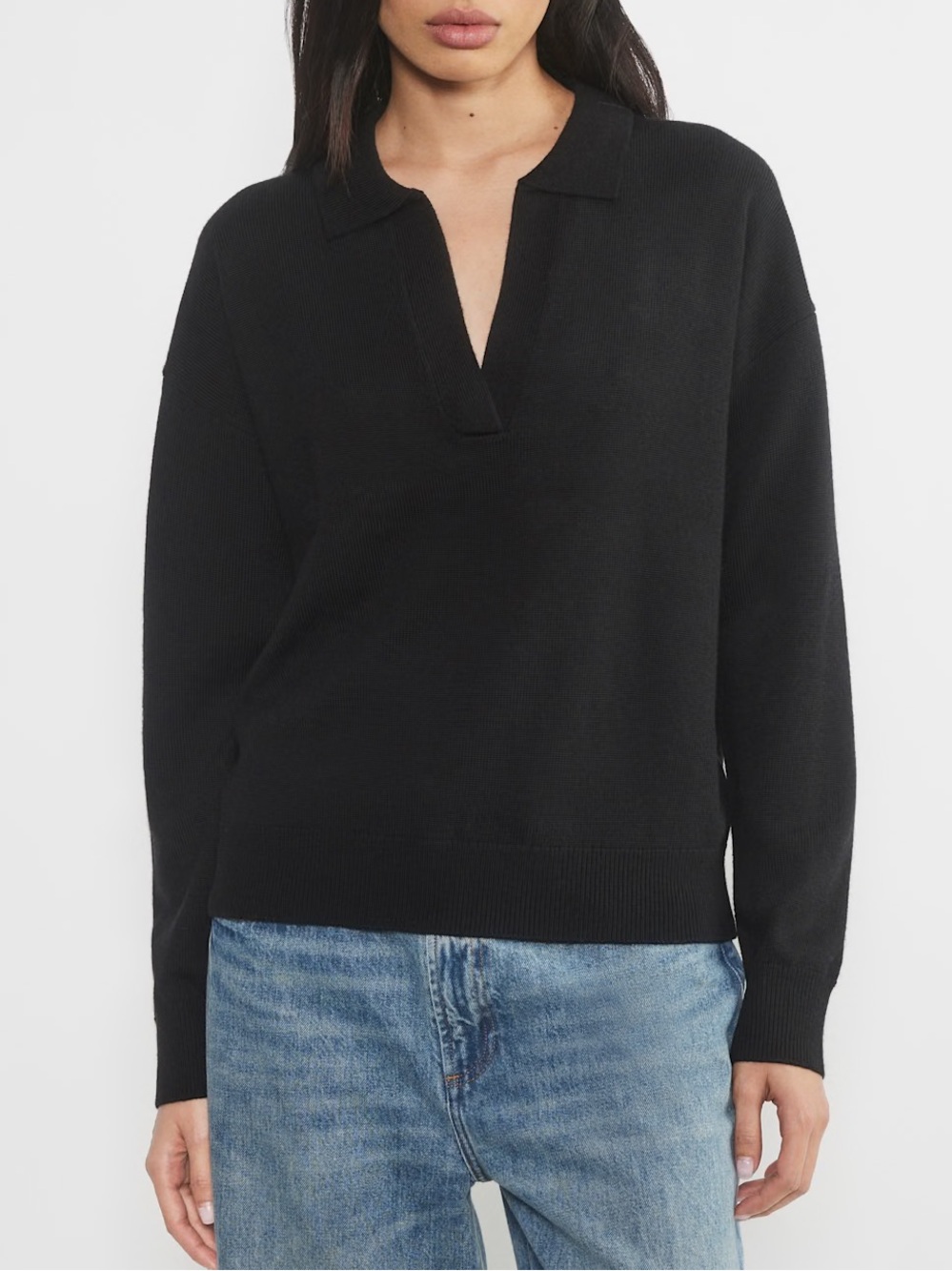 Aritzia Wilfred 100% merino wool Clara polo sweater S black timeless old money